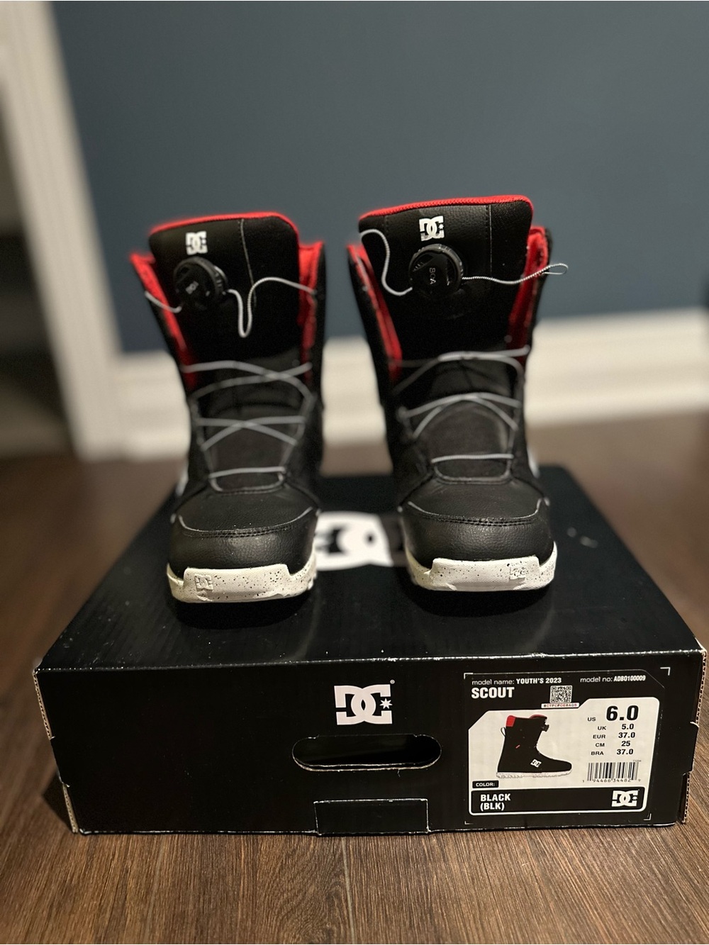 DC Kids Black Snowboard Boots with Red Trim